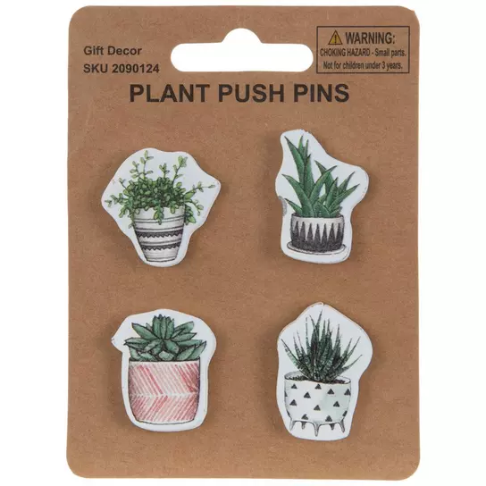 Green Potted Plant Wood Push Pins